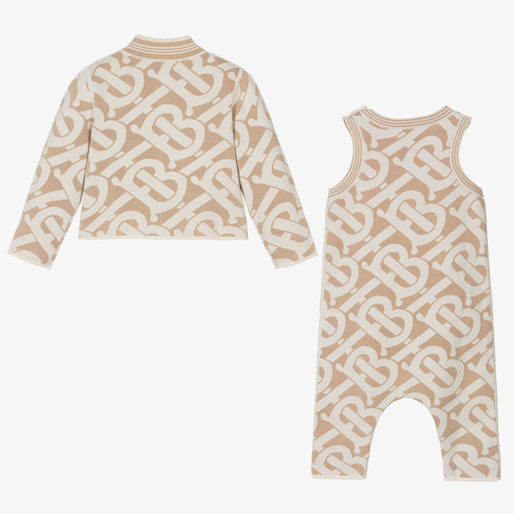 Burberry-Girls Ivory Monogram Romper Ensemble | Childrensalon Outlet