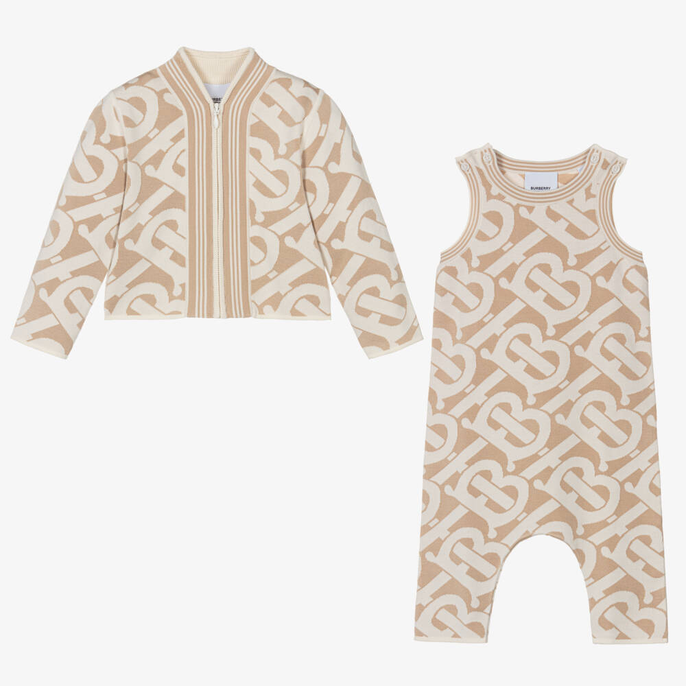 Burberry-Girls Ivory Monogram Romper Ensemble | Childrensalon Outlet