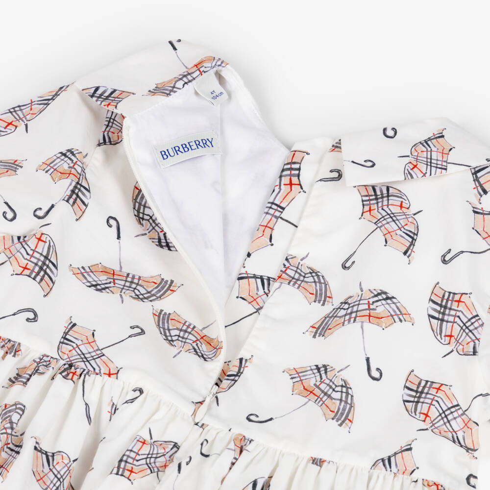 Burberry-Girls Ivory Parasol Cotton Dress | Childrensalon Outlet
