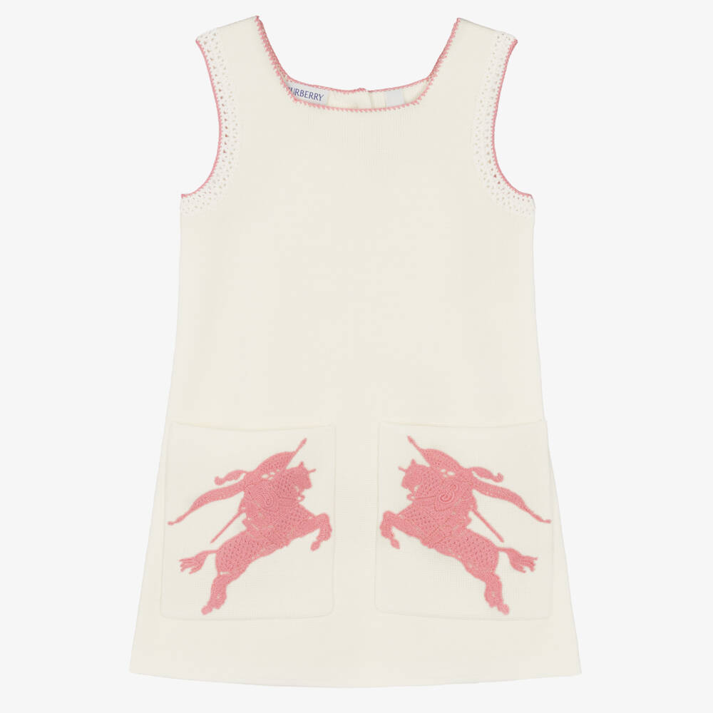 Burberry-Girls Ivory & Pink EKD Cotton Knit Dress | Childrensalon Outlet