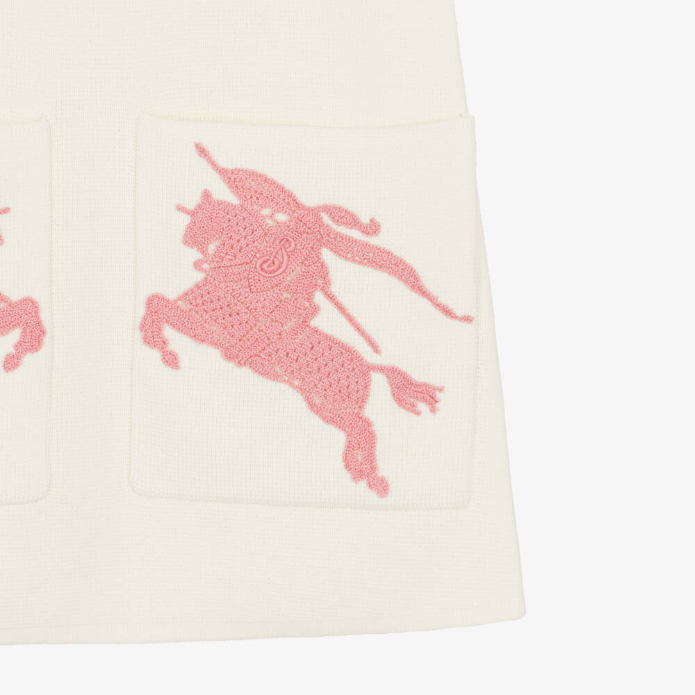 Burberry-Girls Ivory & Pink EKD Cotton Knit Dress | Childrensalon Outlet