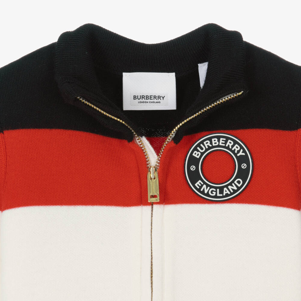 Burberry-Girls Ivory-Red Merino Stripe Dress | Childrensalon Outlet