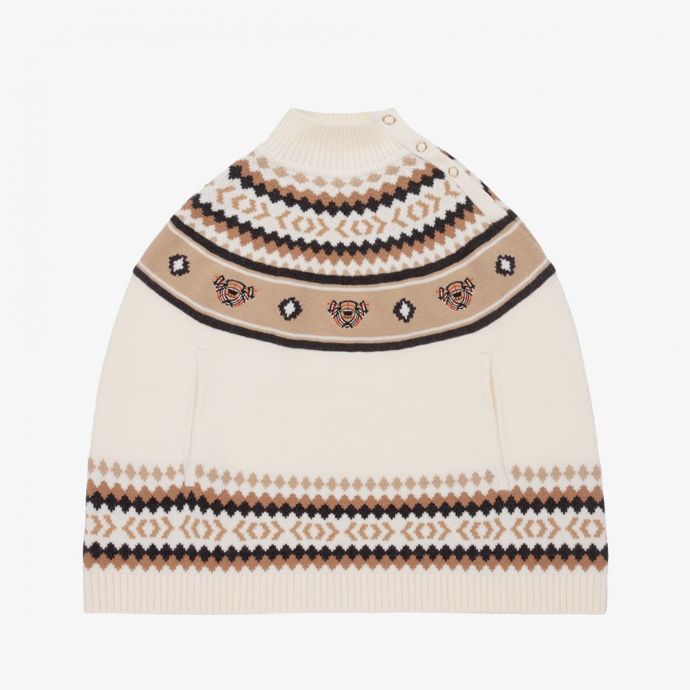 Burberry - Poncho ivoire en tricot de laine Fille | Childrensalon