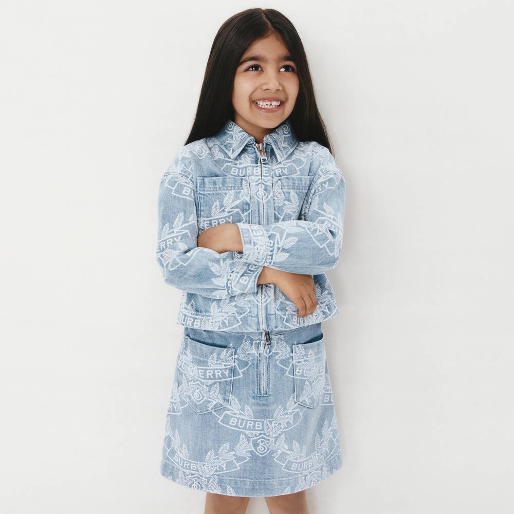 Burberry-Girls Leaf Emblem Denim Skirt | Childrensalon Outlet