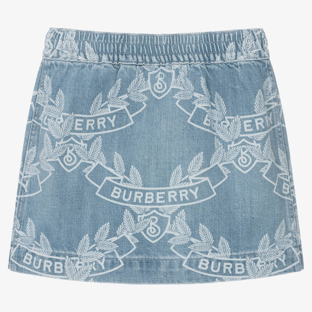 Burberry-Girls Leaf Emblem Denim Skirt | Childrensalon Outlet
