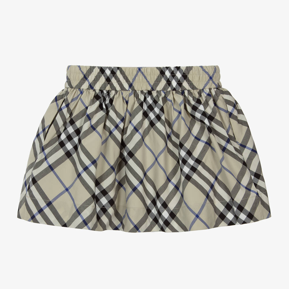 Burberry-Girls Light Grey Check Skirt | Childrensalon Outlet