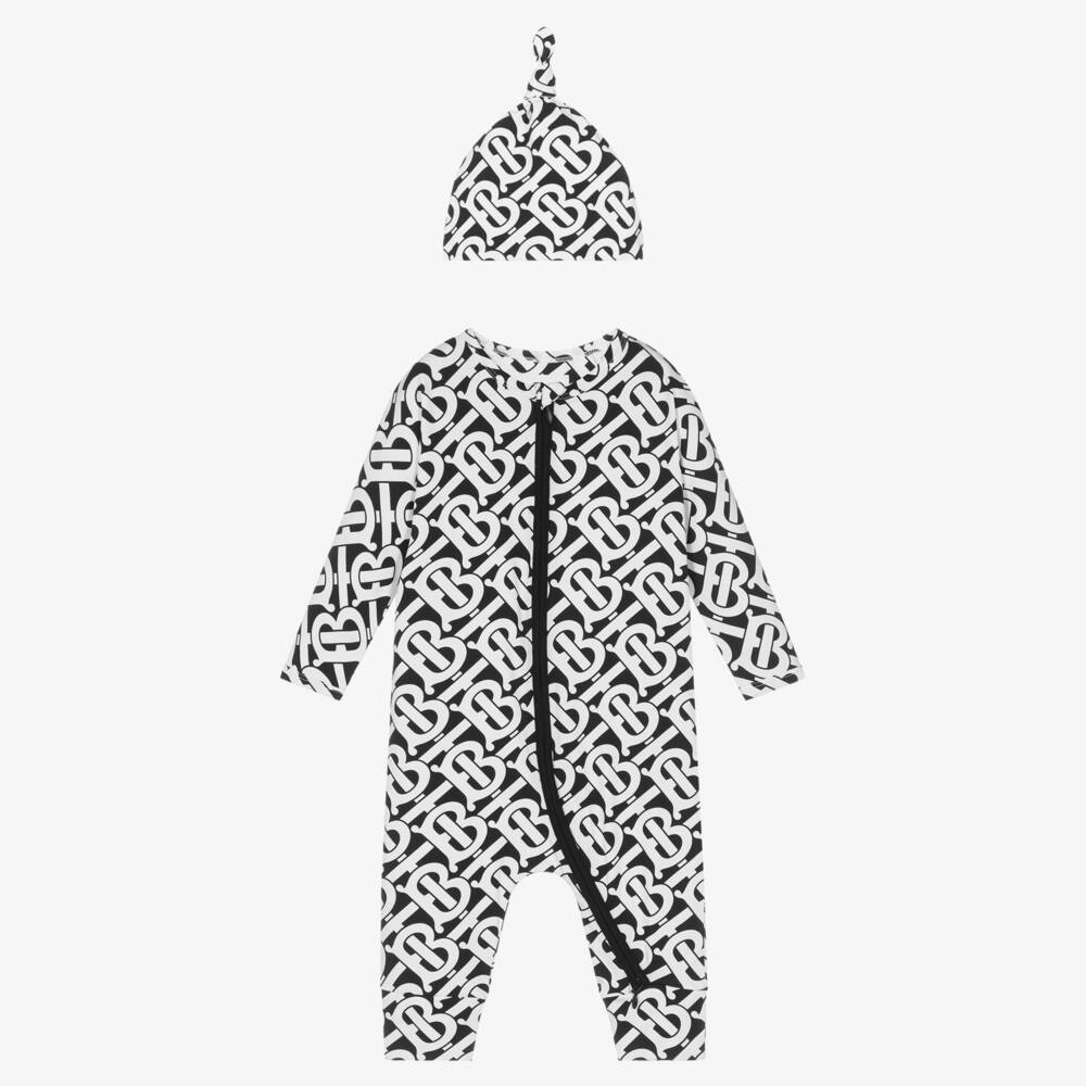 Burberry-Girls' Monochrome Cotton Romper Ensemble | Childrensalon Outlet
