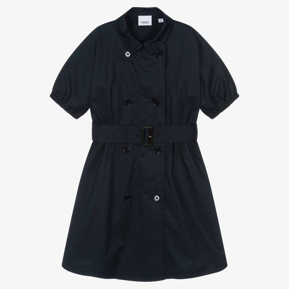 Burberry-Girls Navy Trench-Inspired Cotton Dress | Childrensalon Outlet