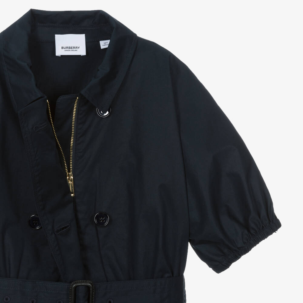 Burberry-Girls Navy Trench-Inspired Cotton Dress | Childrensalon Outlet