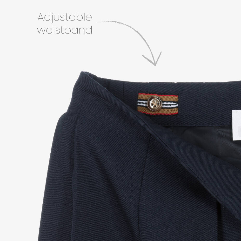 Burberry-Girls Navy Wool Pleated Trousers | Childrensalon Outlet