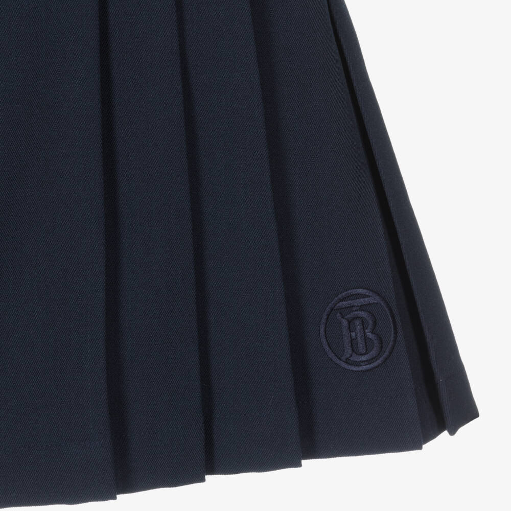 Burberry-Girls Navy Wool Pleated Trousers | Childrensalon Outlet