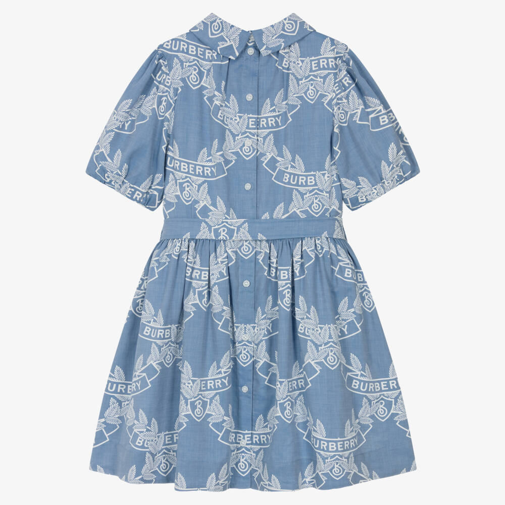 Burberry-Girls Oak Leaf Blue Chambray Dress | Childrensalon Outlet