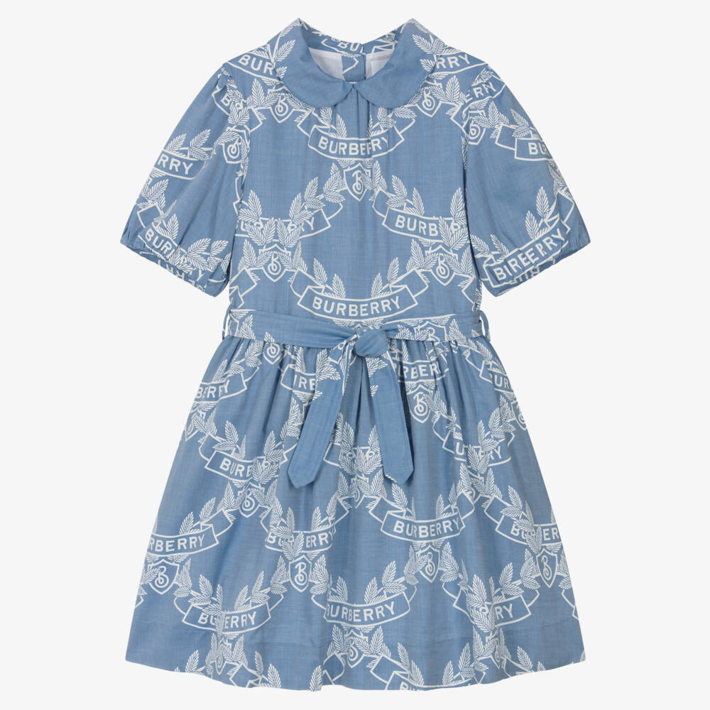 Burberry-Girls Oak Leaf Blue Chambray Dress | Childrensalon Outlet