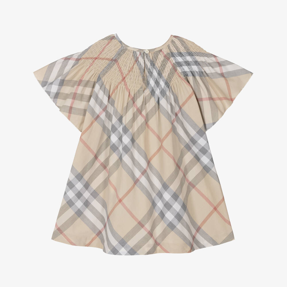 Burberry-Girls Organic Beige Plaid Frock | Childrensalon Outlet