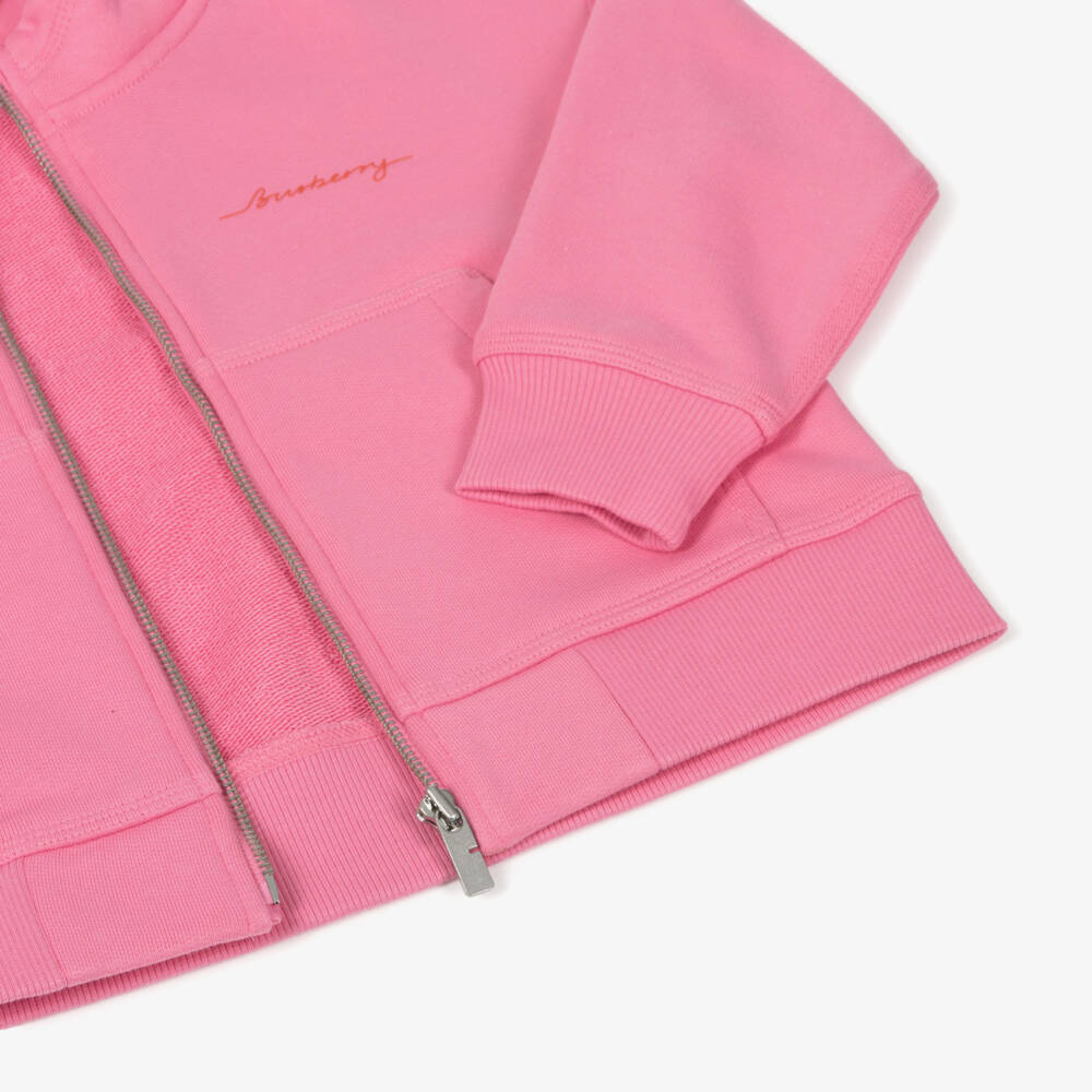 Burberry-Girls Organic Cotton Pink Hoodie | Childrensalon Outlet