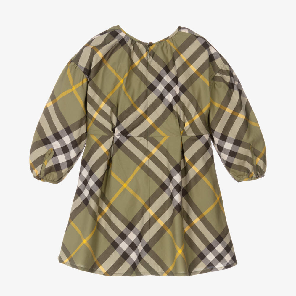 Burberry-Girls Oversized Green Check Dress | Childrensalon Outlet