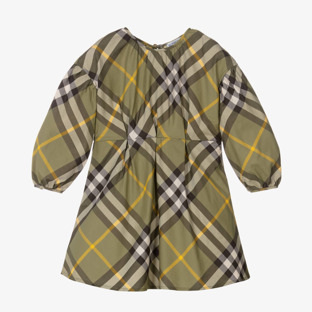Burberry-Girls Oversized Green Check Dress | Childrensalon Outlet