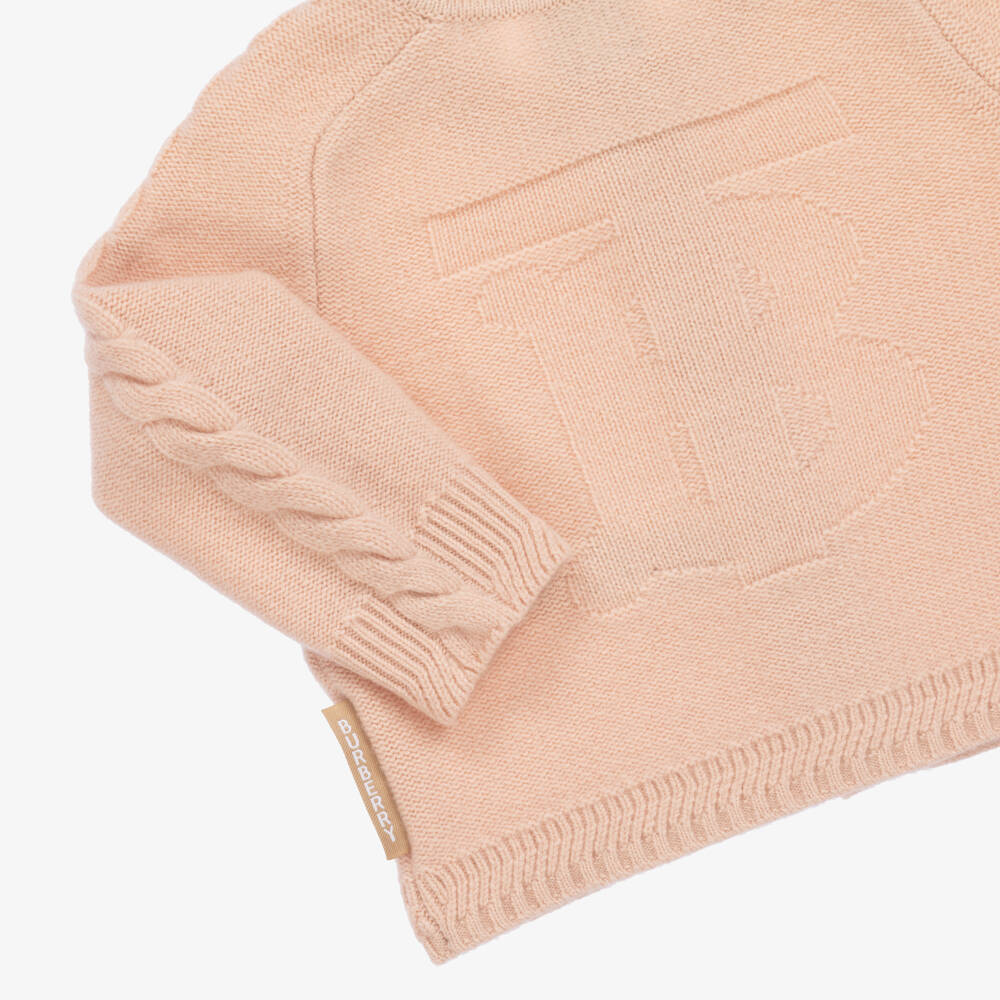 Burberry-Girls Pale Pink Pure Cashmere Ensemble | Childrensalon Outlet