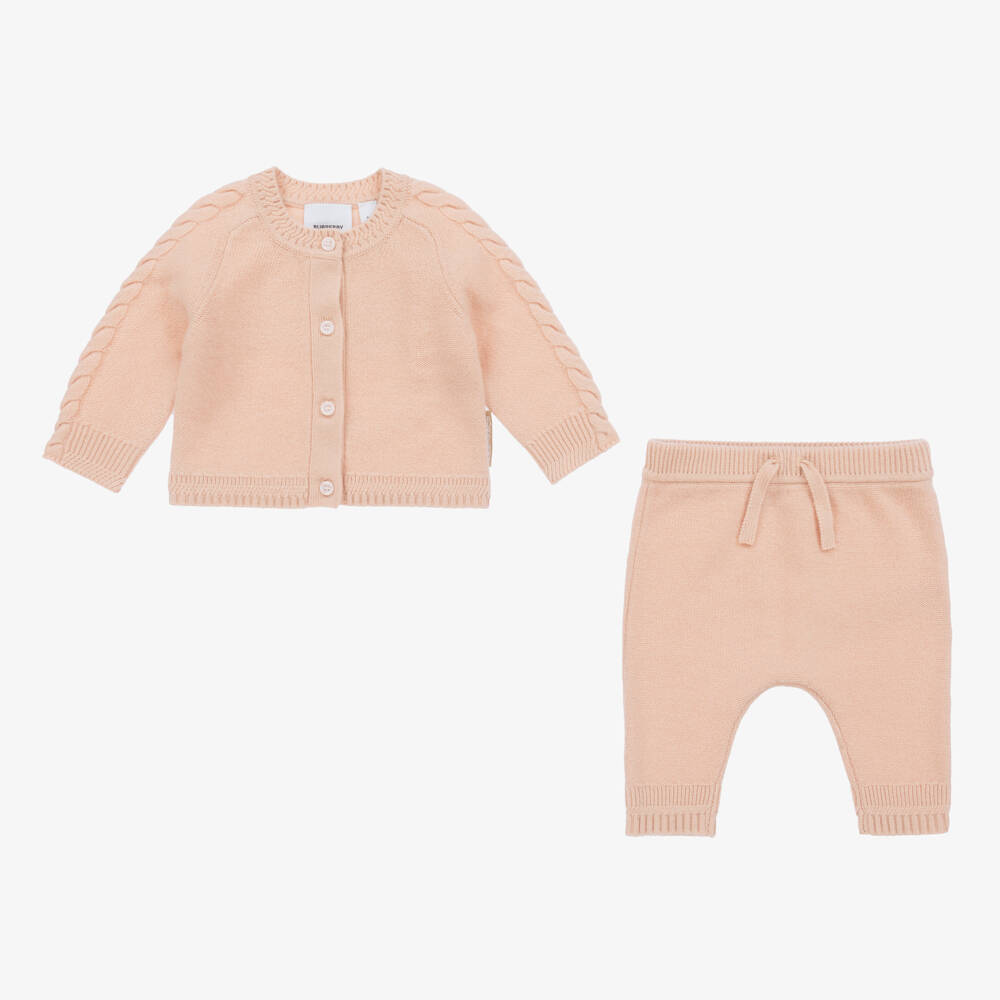 Burberry-Girls Pale Pink Pure Cashmere Ensemble | Childrensalon Outlet