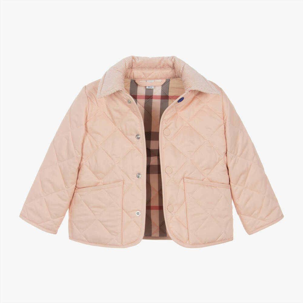 Burberry-Girls Pale Pink Quilted Jacket | Childrensalon Outlet