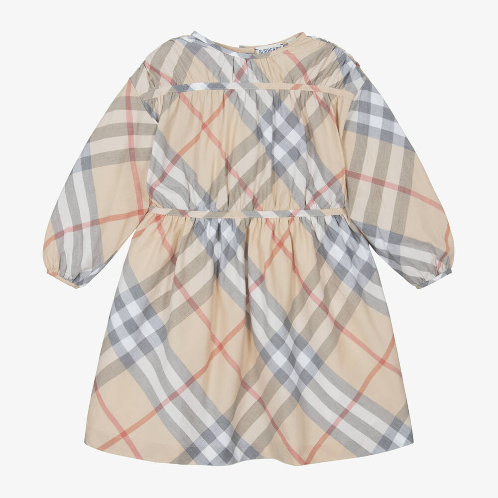 Burberry-Бежевое хлопковое платье в клетку для девочек | Childrensalon Outlet