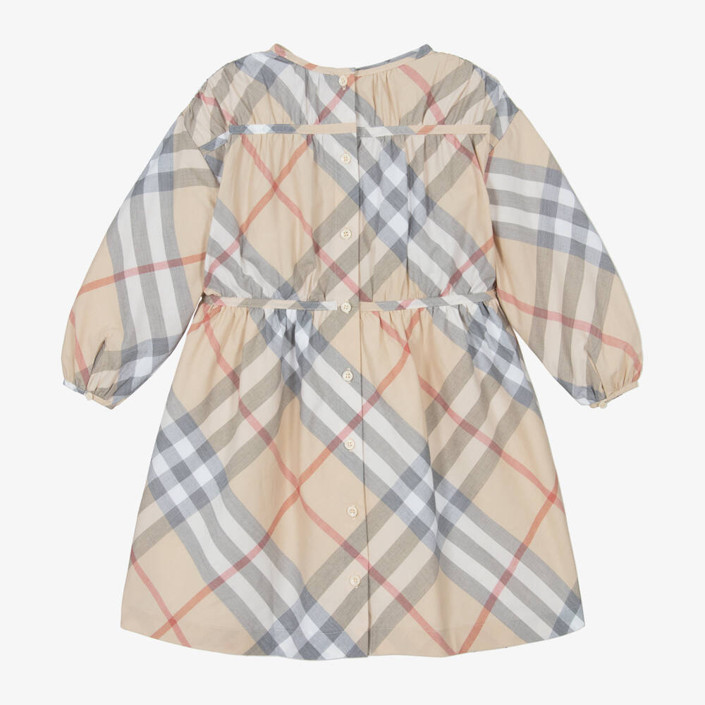 Burberry-فستان كاروهات قطن لون بيج | Childrensalon Outlet