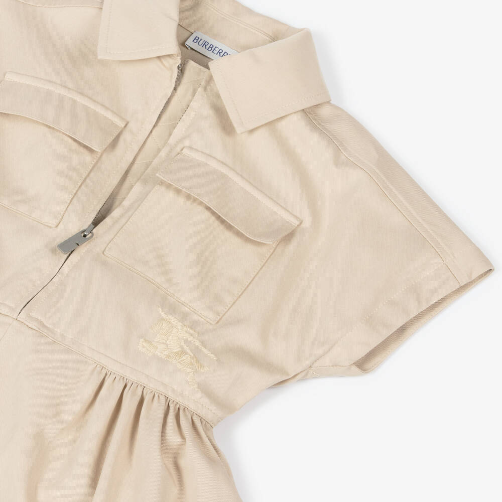 Burberry-Girls Pale Stone Twill Dress | Childrensalon Outlet