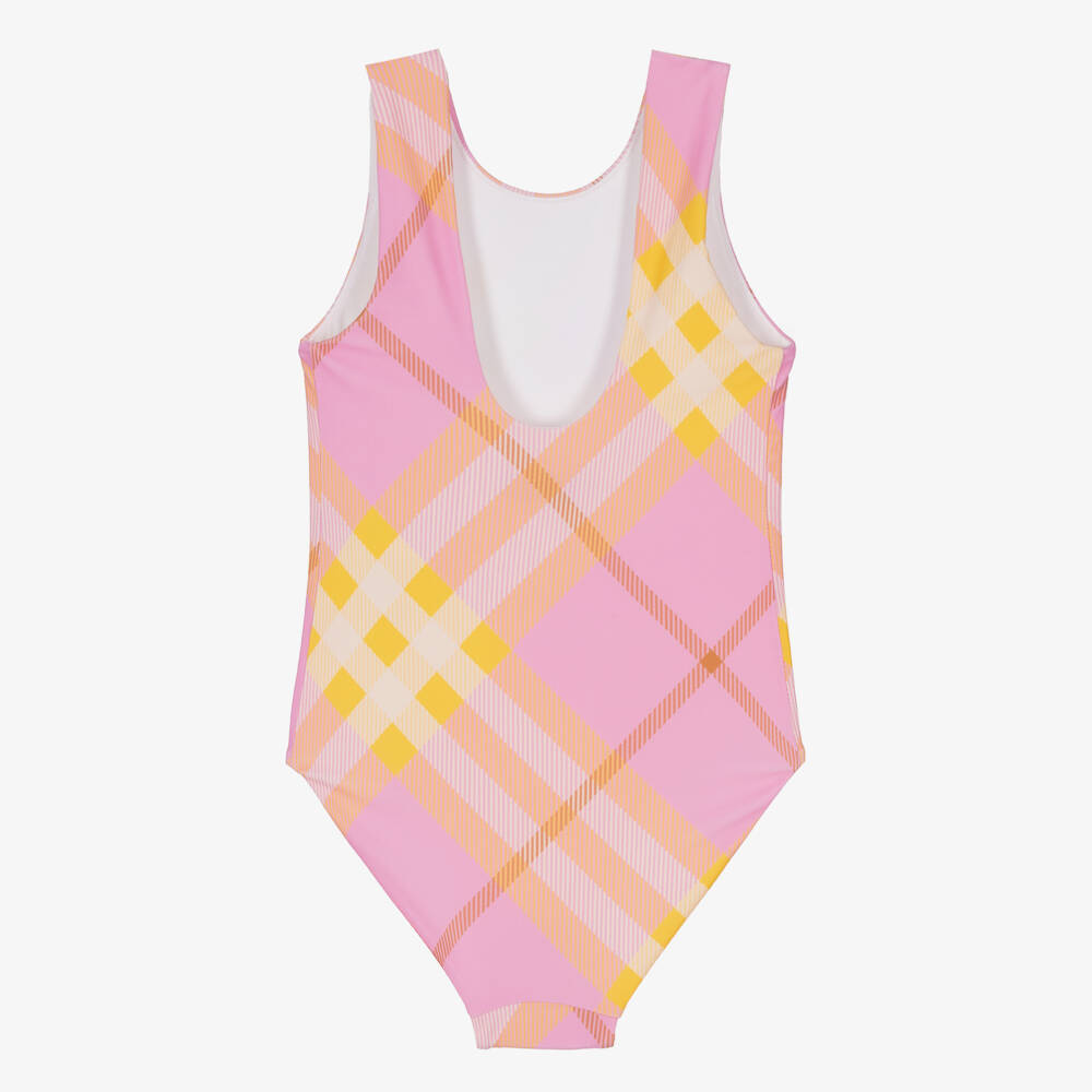 Burberry-Girls Pink and Yellow Plaid Swimsuit | Childrensalon Outlet