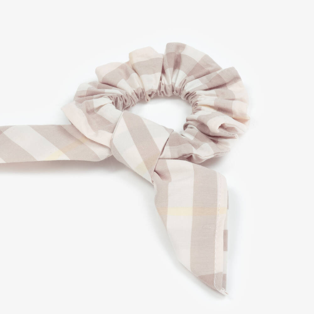 Burberry-Girls Pink & Beige Check Cotton Hair Scrunchie (17cm) | Childrensalon Outlet