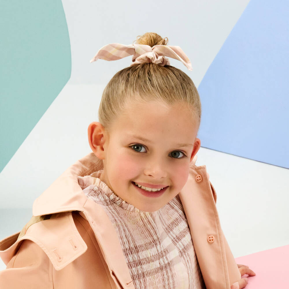 Burberry-Girls Pink & Beige Check Cotton Hair Scrunchie (17cm) | Childrensalon Outlet