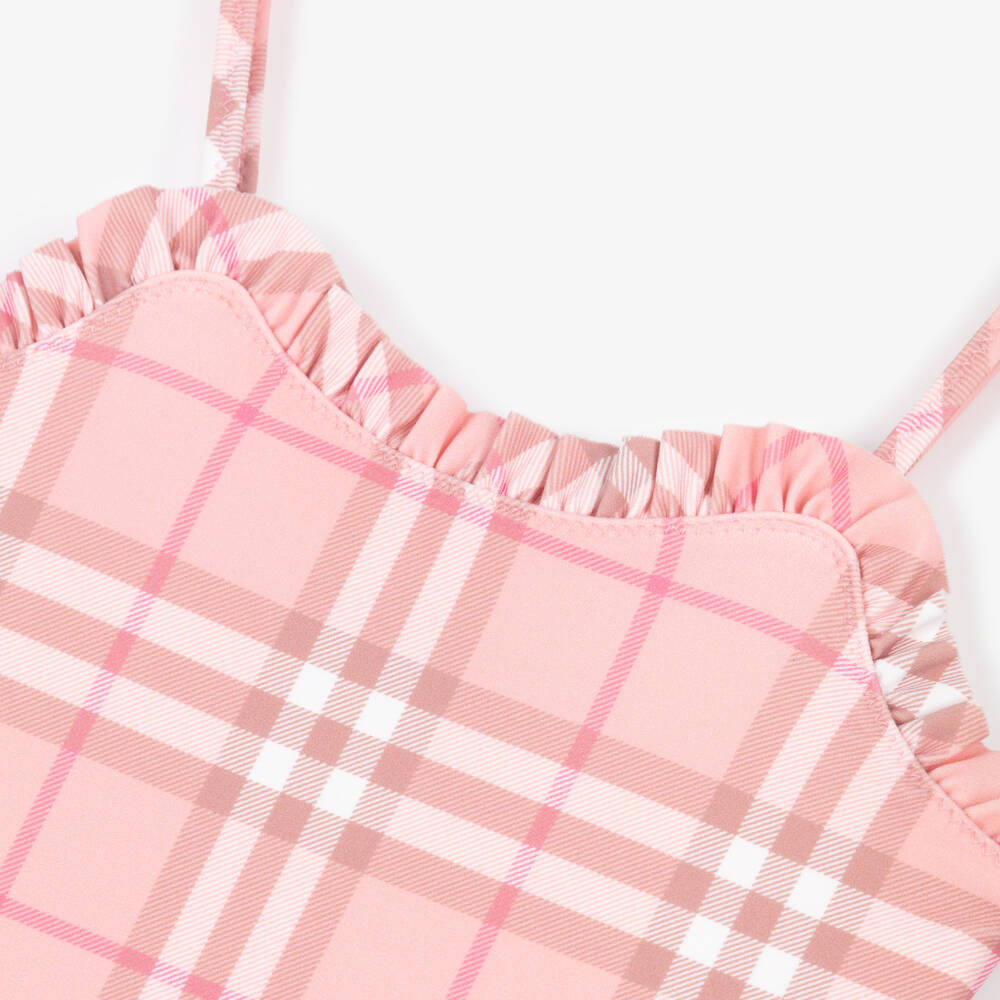 Burberry-Girls Pink Burberry Check Swimsuit | Childrensalon Outlet