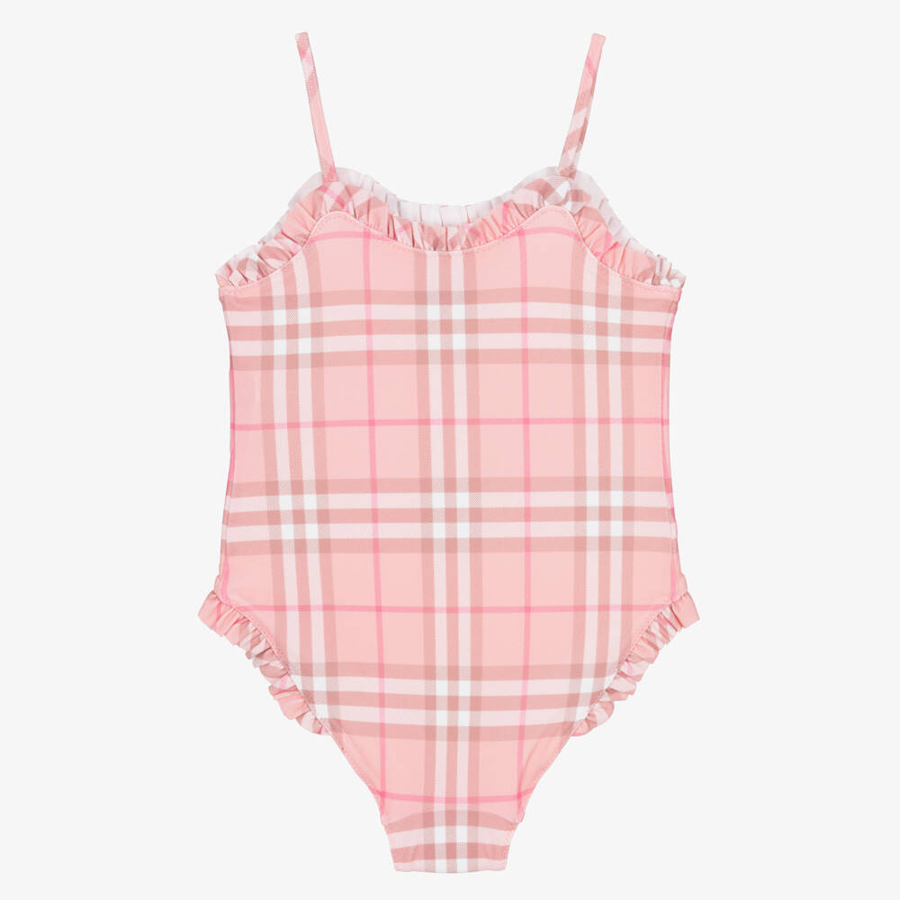 Burberry-Girls Pink Burberry Check Swimsuit | Childrensalon Outlet