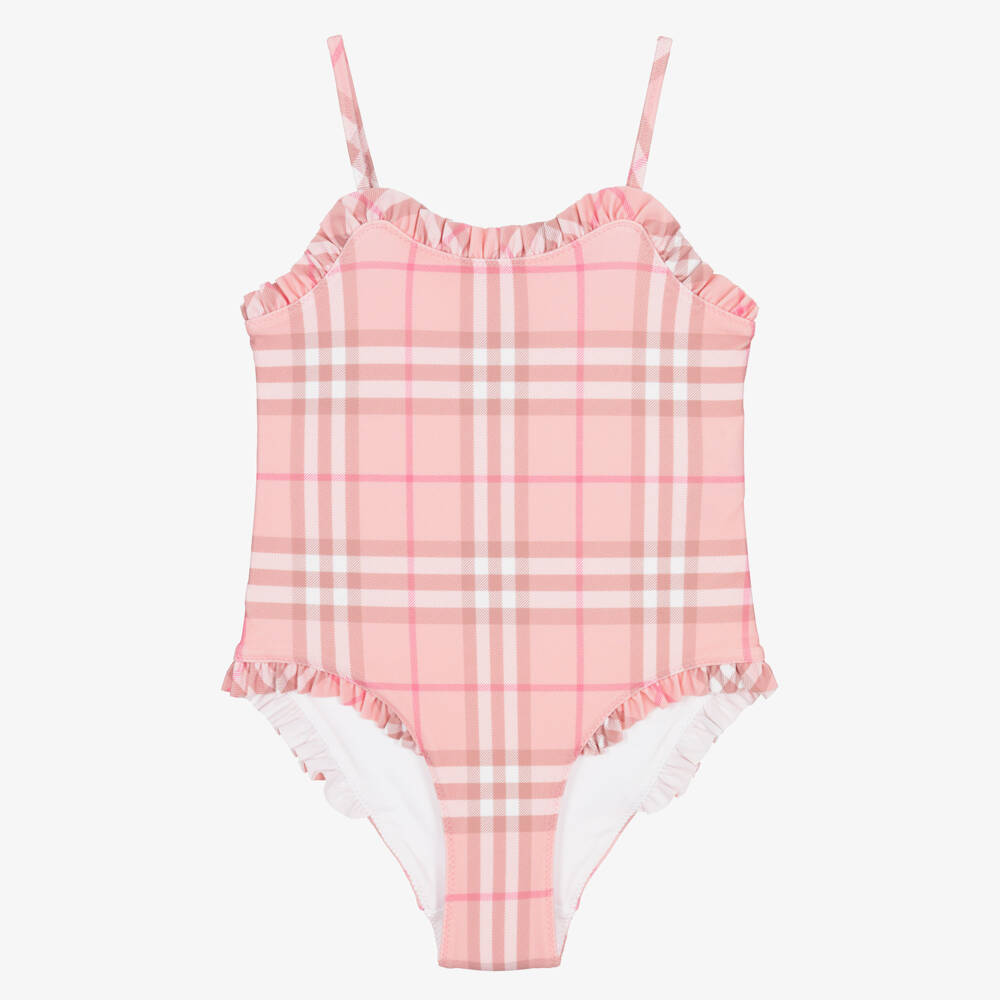 Burberry-Girls Pink Burberry Check Swimsuit | Childrensalon Outlet