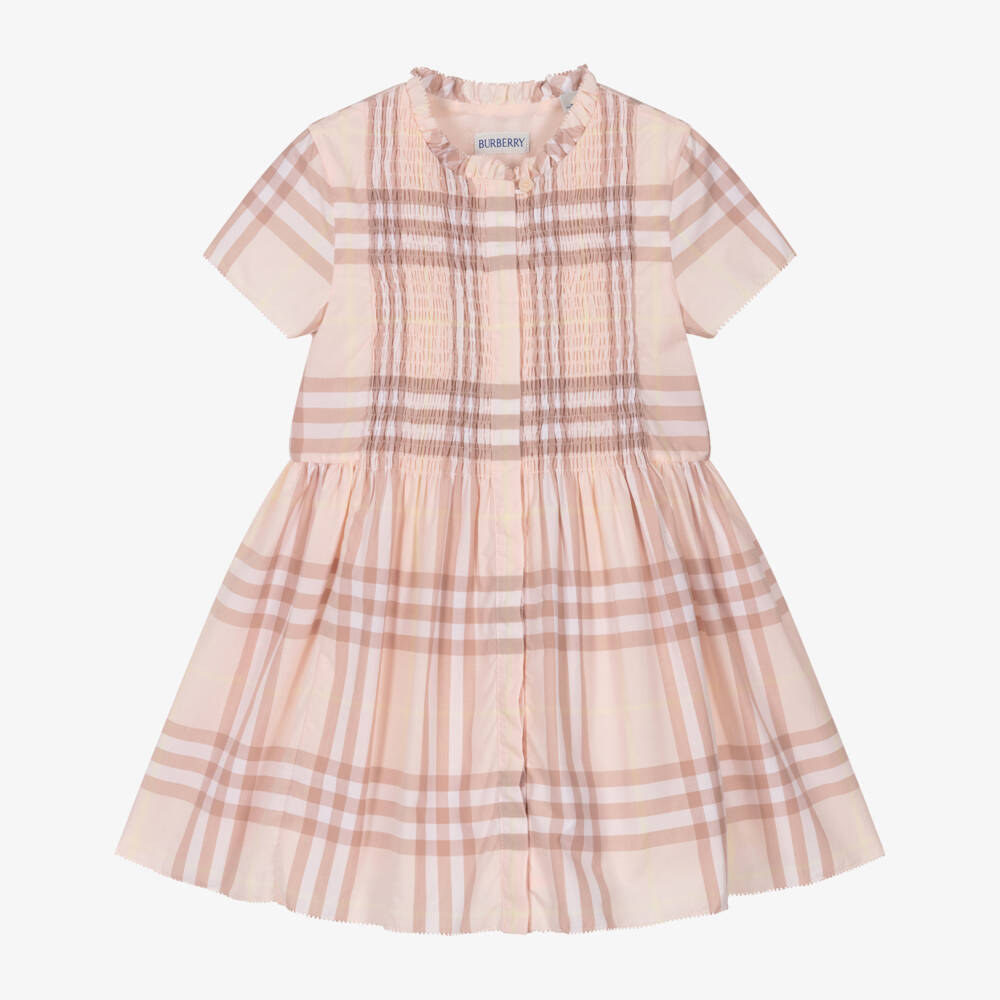 Burberry-Girls Pink Check Short Sleeved Dress | Childrensalon Outlet