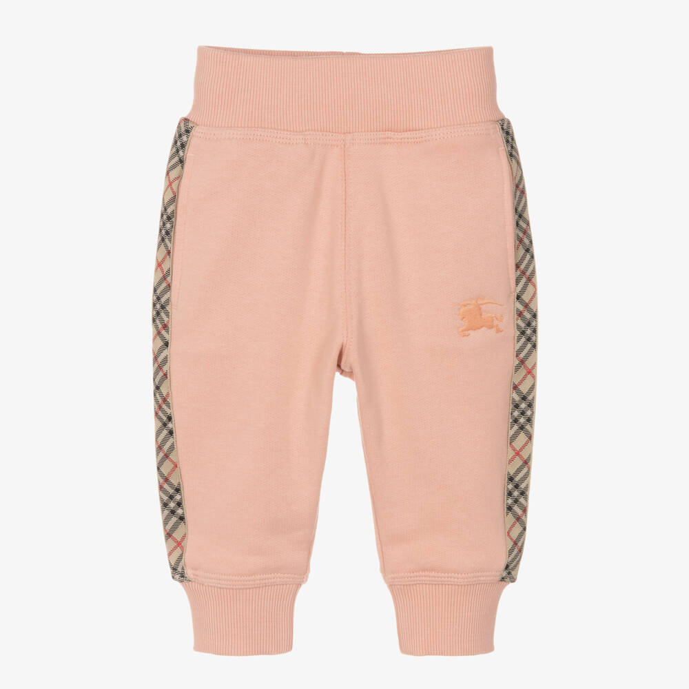 Burberry-Girls Pink Check Trim Joggers | Childrensalon Outlet