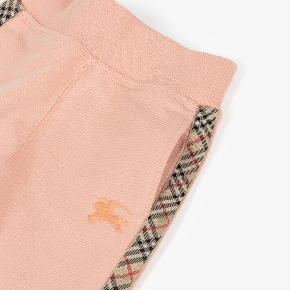 Burberry-Girls Pink Check Trim Joggers | Childrensalon Outlet