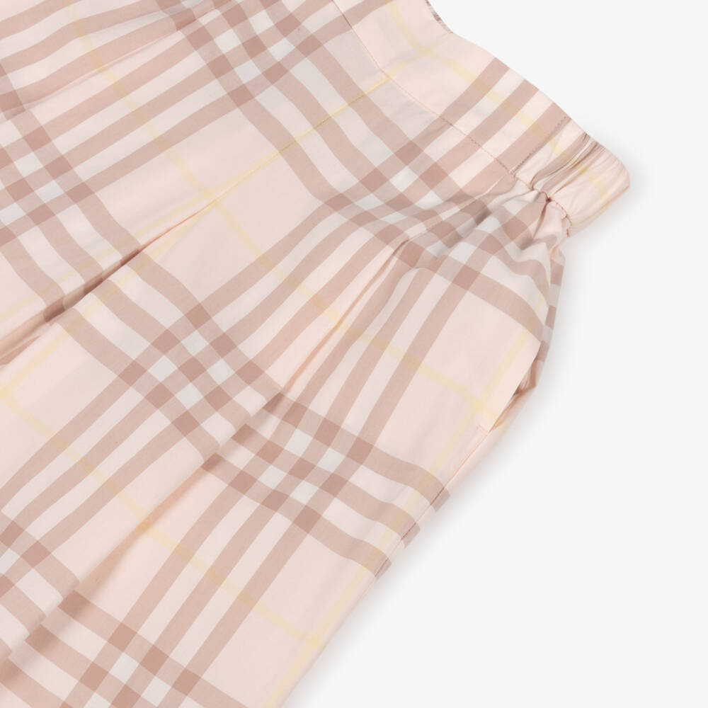 Burberry-Girls Pink Check Wide Leg Cotton Trousers | Childrensalon Outlet