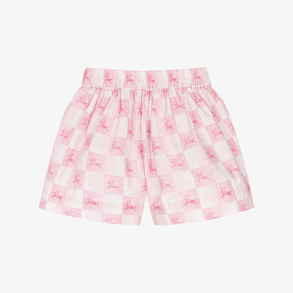 Burberry-Girls Pink Cotton Checkerboard Shorts | Childrensalon Outlet