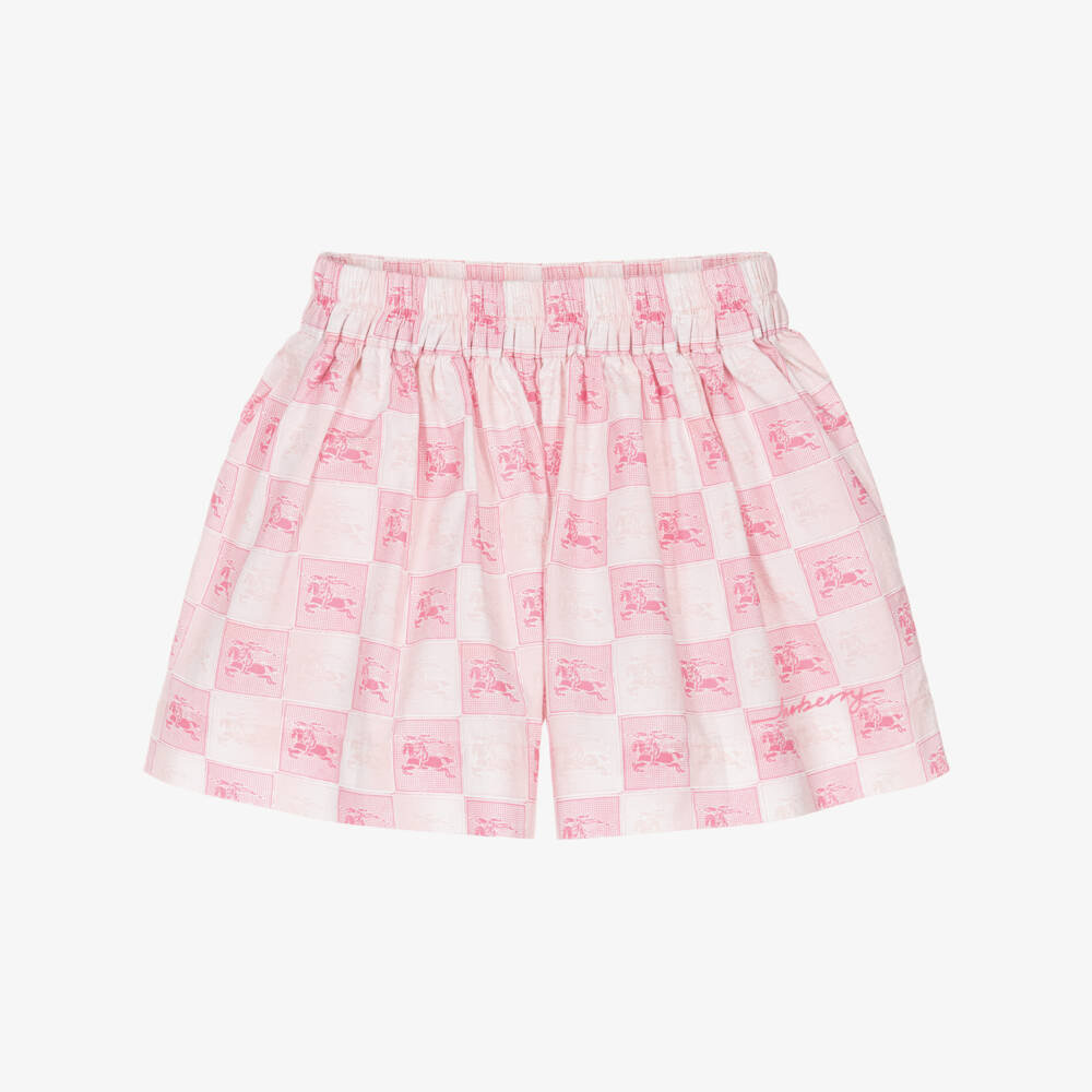 Burberry-Girls Pink Cotton Checkerboard Shorts | Childrensalon Outlet