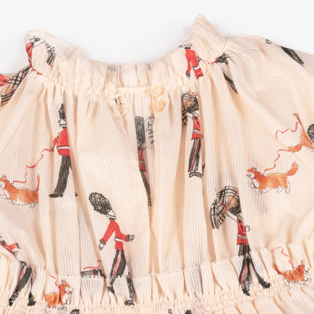 Burberry-Girls Pink Cotton Dress with King's Guard Print | Childrensalon Outlet