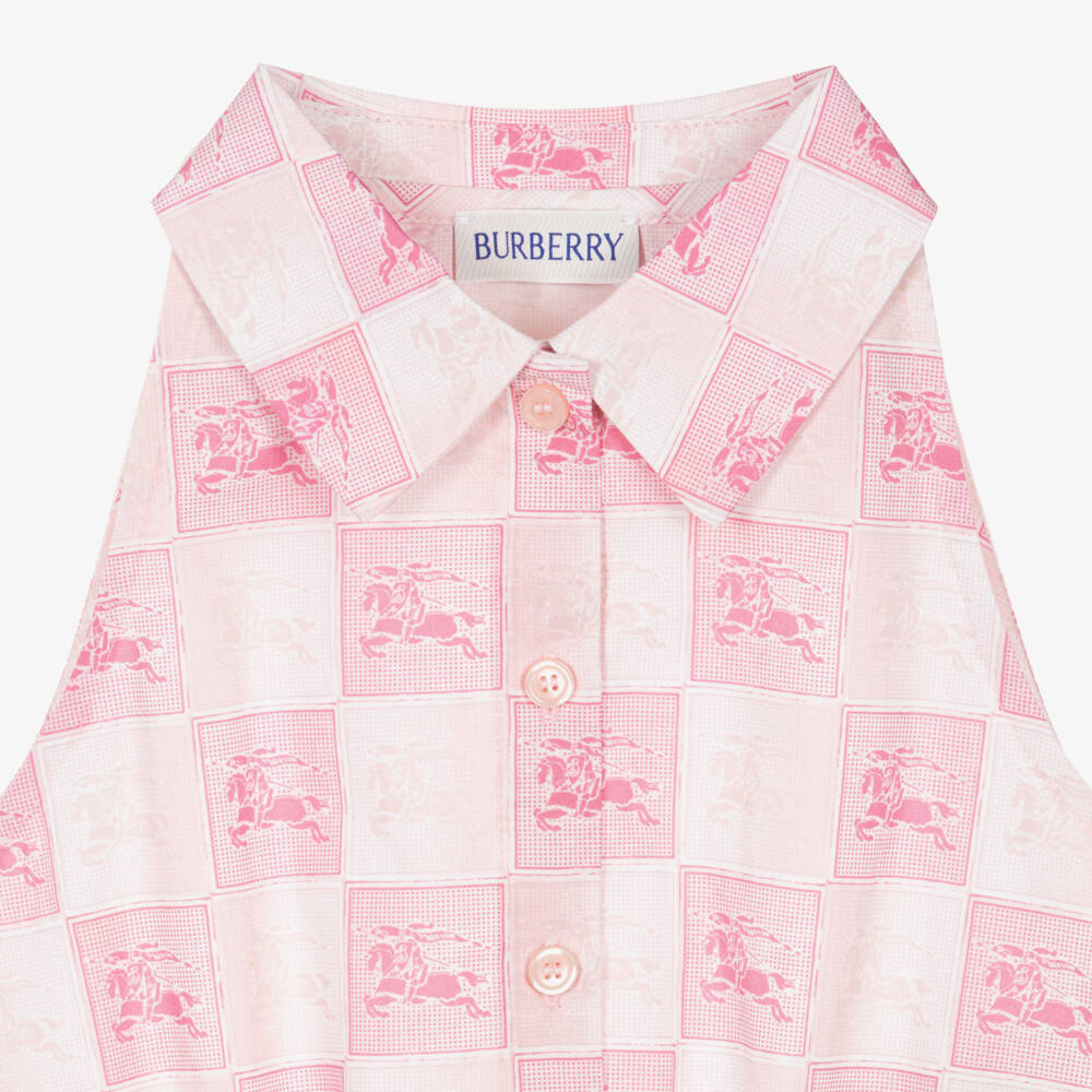Burberry-Girls Pink Cotton EKD Checkerboard Blouse | Childrensalon Outlet