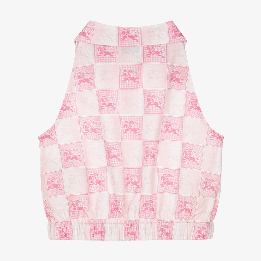 Burberry-Girls Pink Cotton EKD Checkerboard Blouse | Childrensalon Outlet