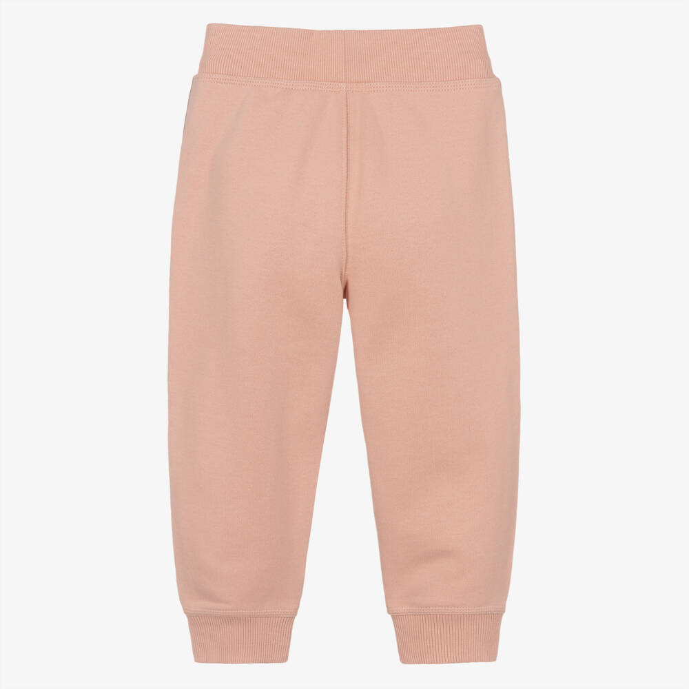 Burberry-Girls Pink Cotton Joggers with Check Trim & EKD Logo | Childrensalon Outlet