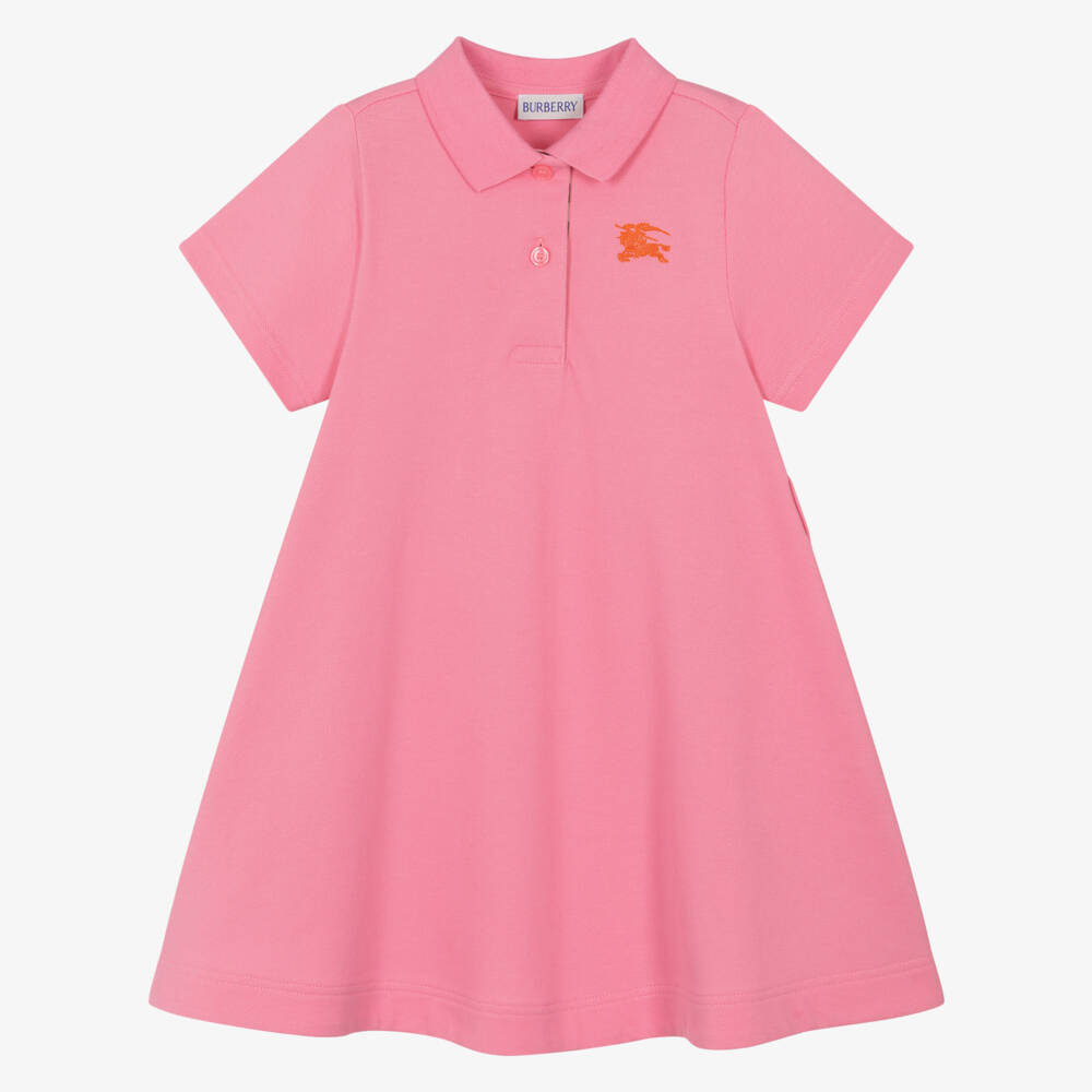 Burberry-Girls Pink Cotton Piqué Dress | Childrensalon Outlet