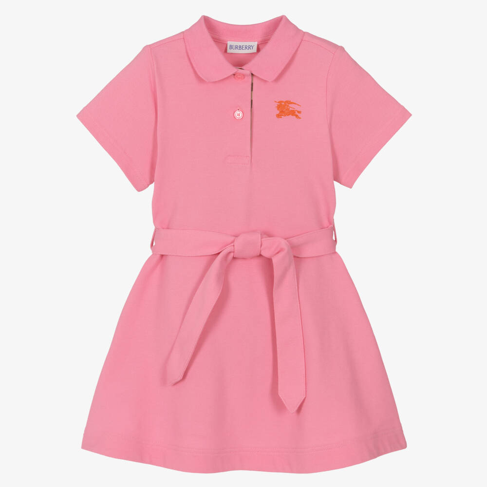 Burberry-Girls Pink Cotton Piqué Dress | Childrensalon Outlet