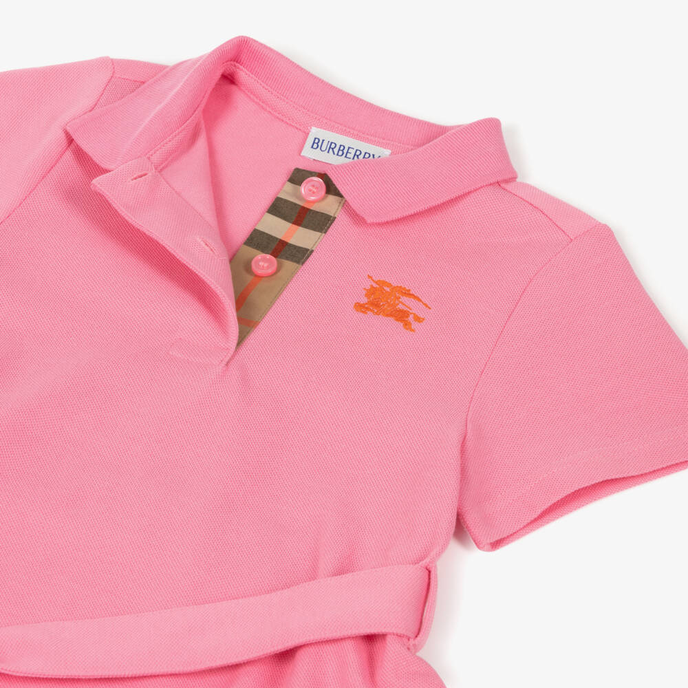 Burberry-Girls Pink Cotton Piqué Dress | Childrensalon Outlet