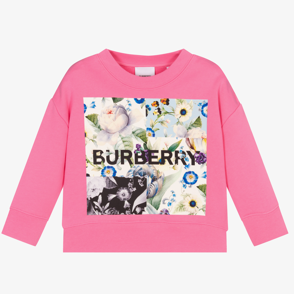 Burberry - سويتشيرت قطن جيرسي لون زهري للبنات | Childrensalon