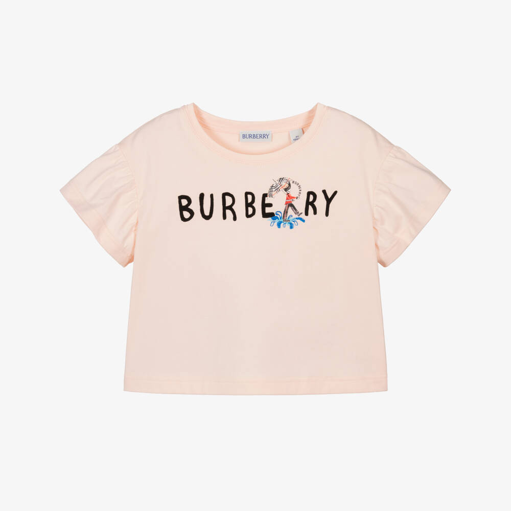 Burberry-Girls Pink Cotton T-Shirt with King's Guard Logo | Childrensalon Outlet