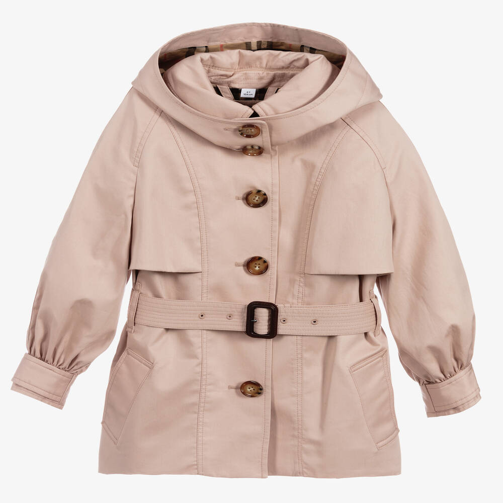 Burberry - معطف ترانشكوت قطن تويل لون زهري للبنات | Childrensalon