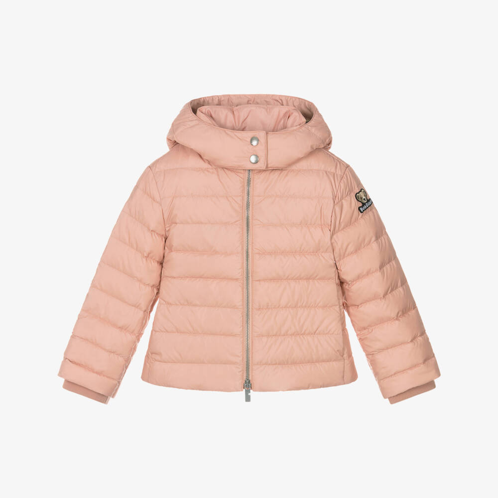Burberry-Girls Pink Hooded Down Puffer Jacket | Childrensalon Outlet